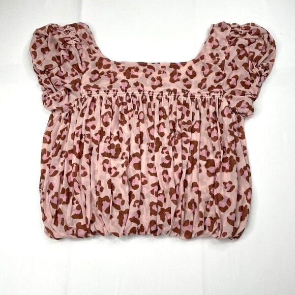 Free People Meg Leopard Print Blouse Pink Blush - Picture 3 of 10